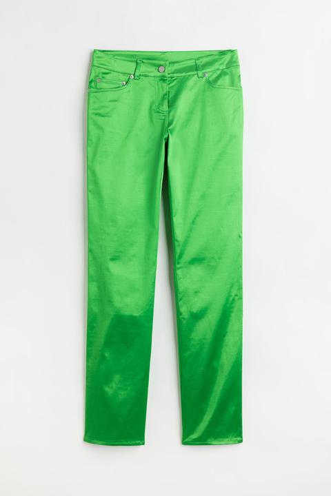 Pantalón De Satén Con Brillo - Verde