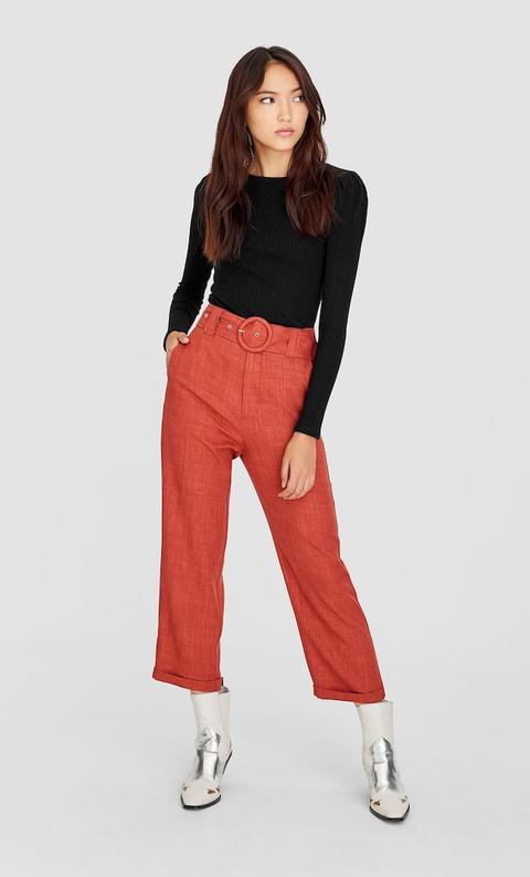 Stradivarius Pantaloni Dritti Rustico Femminile Pesca 38