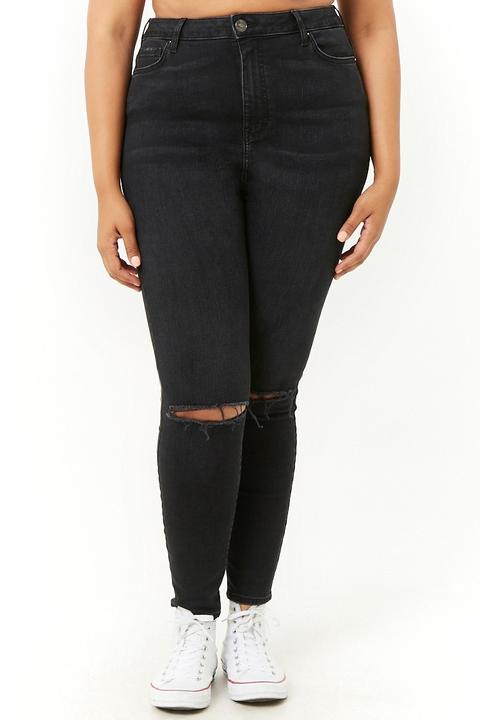 plus size black ripped knee jeans