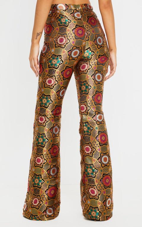 Gold Jacquard High Waisted Flared 