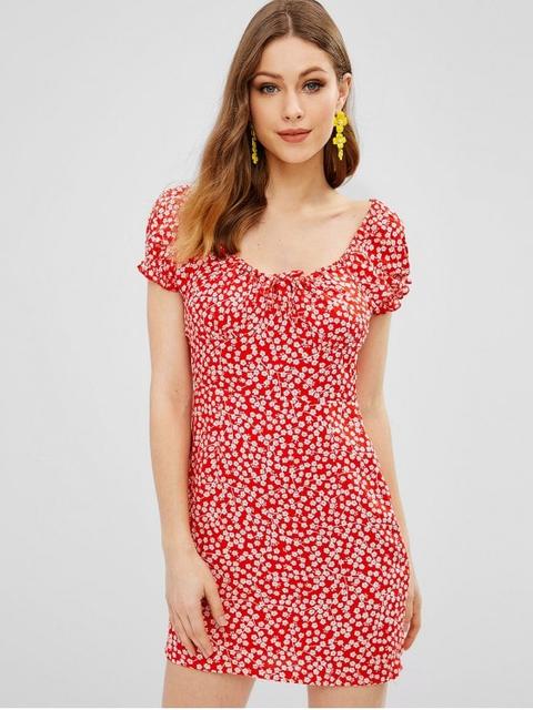 Mini Vestido Floral De Bodycon Red