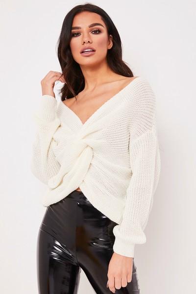 Rebecca White Twist Front Jumper