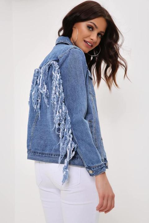 Mid Wash Frayed Denim Jacket