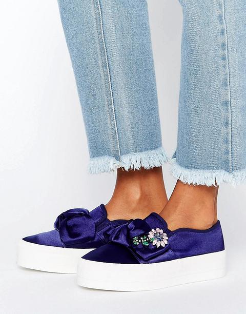 Asos - Deni - Scarpe Da Ginnastica Flatform Con Fiocco Decorato - Navy