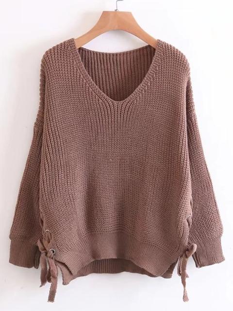 Lace Up Side V Cut Sweater