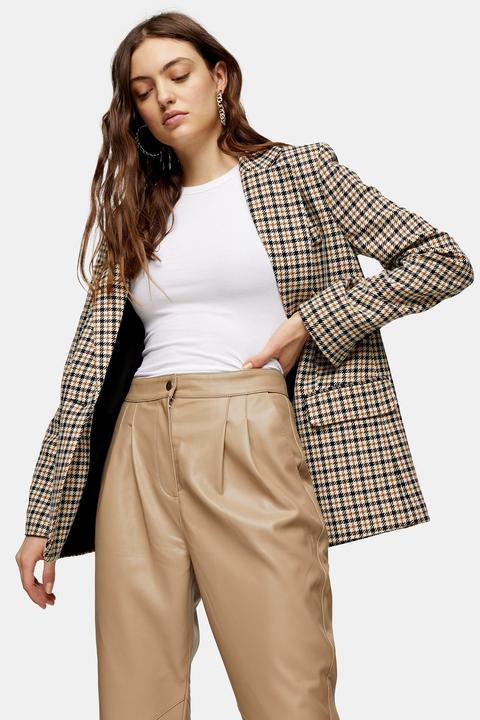 Womens Beige Faux Leather Peg Trousers 