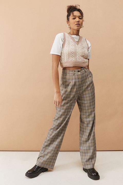 Uo Brown Check Puddle Trousers - Brown 