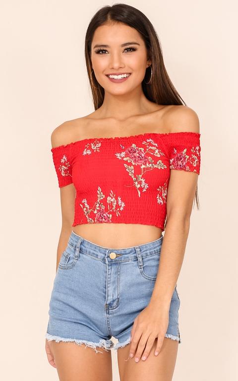 Dancing Fields Top In Red Floral