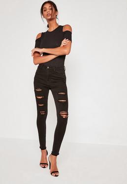 Sinner Ripped High Waist Skinny Jeans In Schwarz