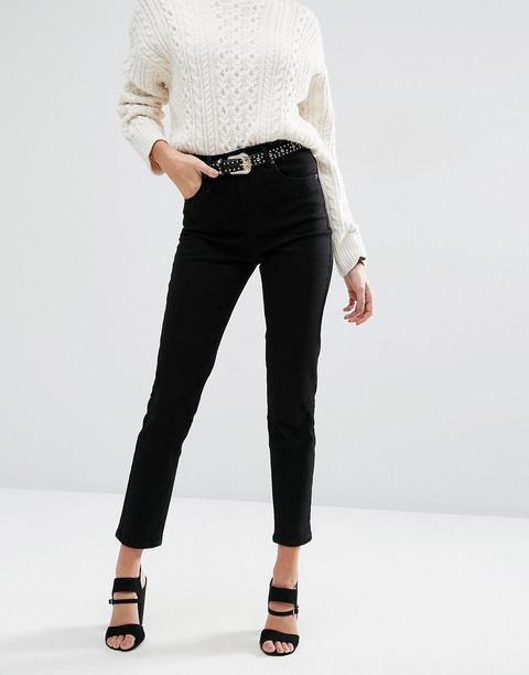 Vaqueros Mom De Corte Slim Y Talle Alto En Negro Limpio Farleigh De Asos