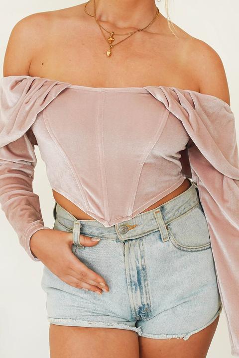 French Label Off-shoulder Velvet Top // Blush