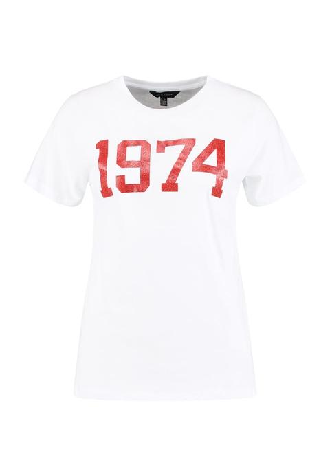 New Look 1974 Glitter Tee Camiseta Print White