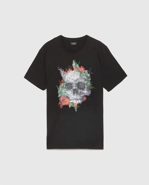 T-shirt Con Teschio Ricamato