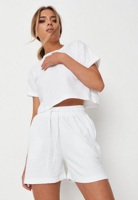 White Missguided Loopback Jogger Shorts, White