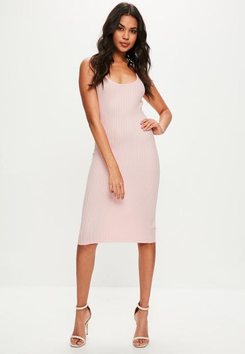 Pink Cami Midi Knitted Dress, Pink