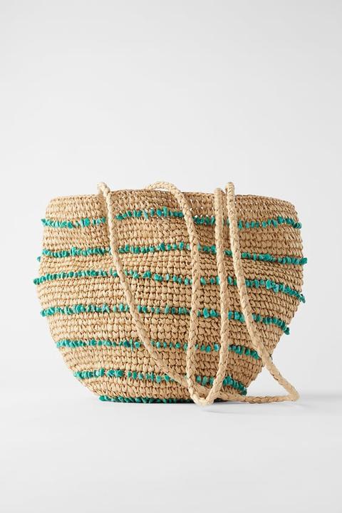 Woven Tote Bag With Stone Details