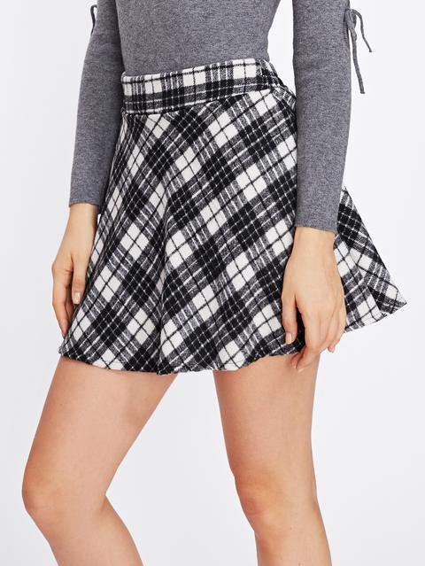 Elastic Waist Back Checked Skirt