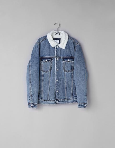 Giubbotto In Denim Con Collo Effetto Lana Di Agnello