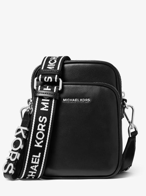 Medium Leather Logo Tape Crossbody Bag 