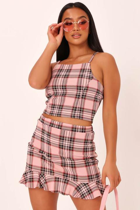 Pink Check Print Crop Top