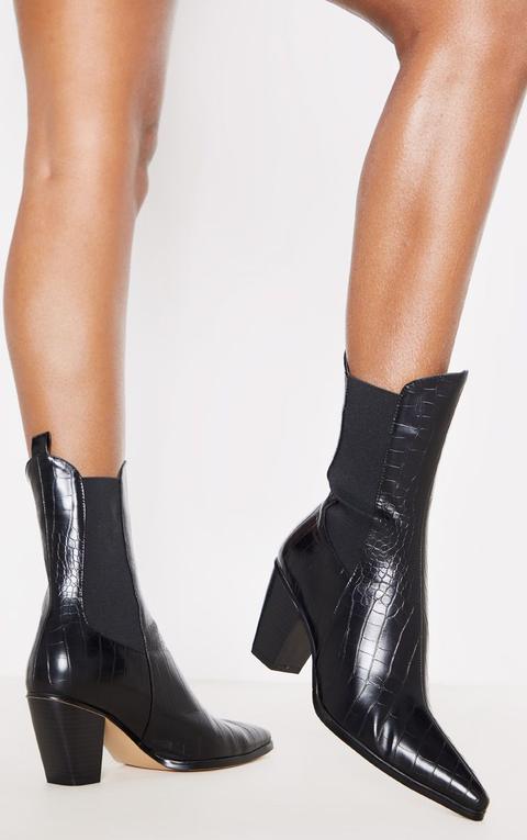 Black Chelsea Western High Ankle Boot