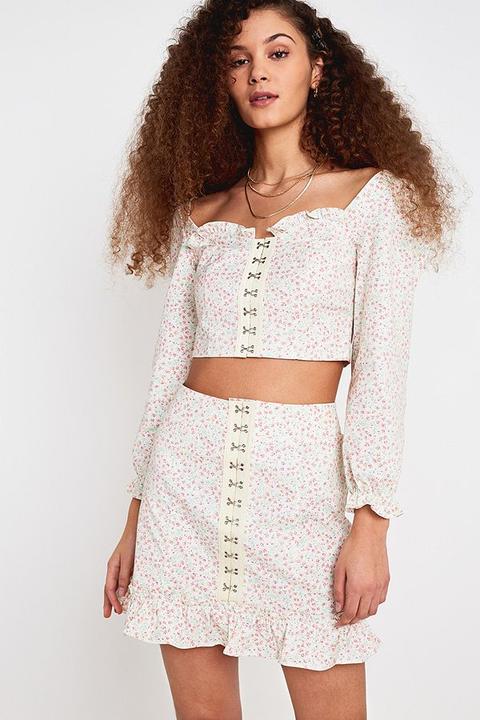 Uo Love Struck Floral Hook + Eye Mini Skirt - White L At Urban Outfitters