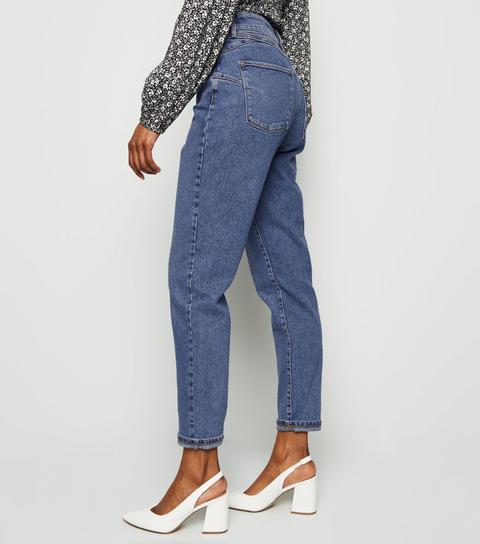 Blue Waist Enhance Mom Jeans New Look