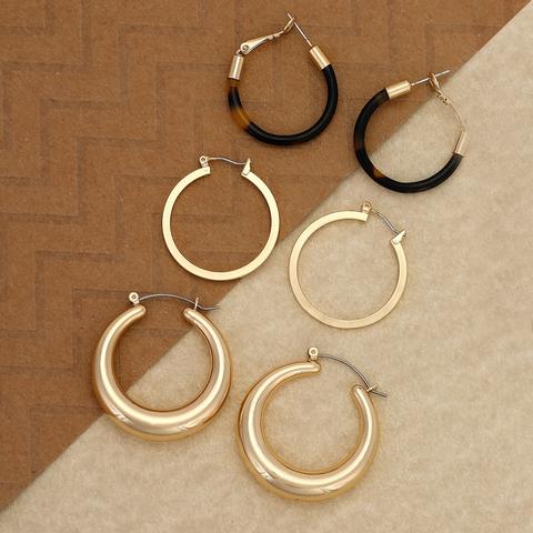 Triple Set Gold Tone And Tortoise Hoop Earrings