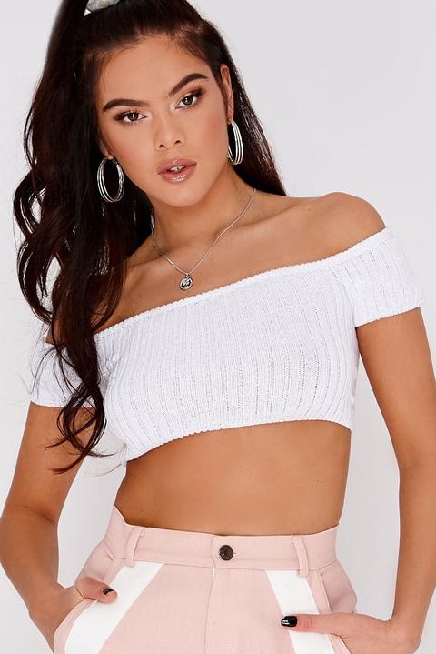 White Tops - Pia Mia White Knitted Bardot Top