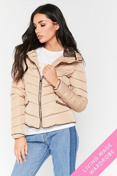 Zara Beige Padded Faux Fur Coat