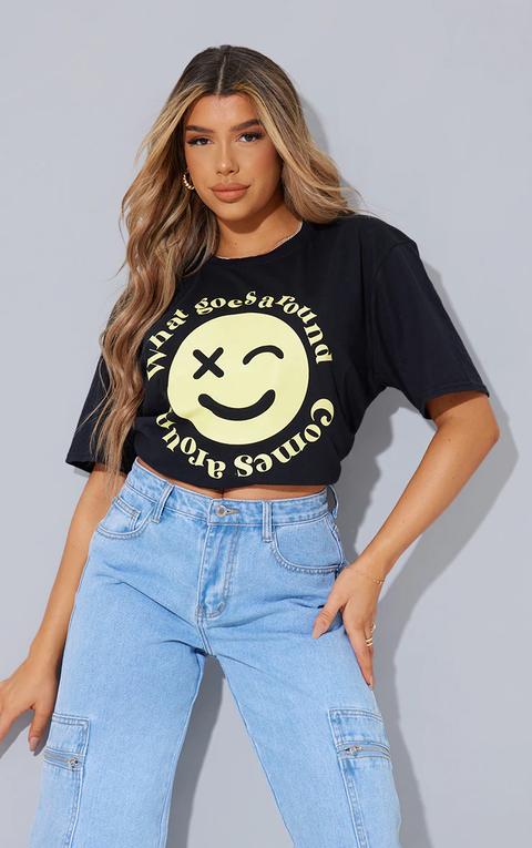 Black Wink Face Print T-shirt