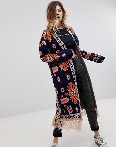 Rokoko - Bohemian Tapestry - Cardigan Con Frange A Nappa - Navy