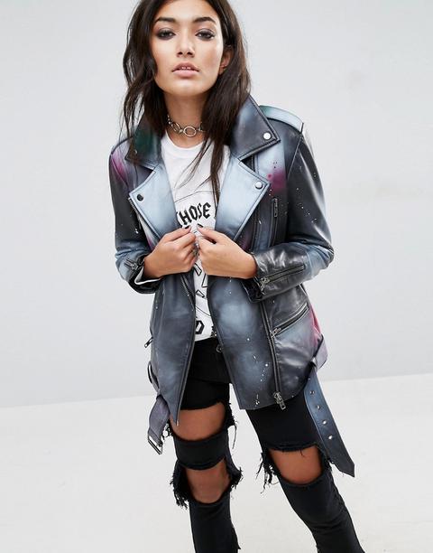 Chaqueta De Cuero Con Estampado Estilo Espray De Asos