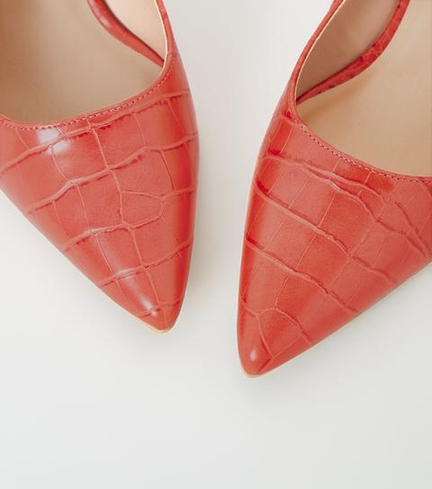 Wide Fit Red Faux Croc Kitten Heel 