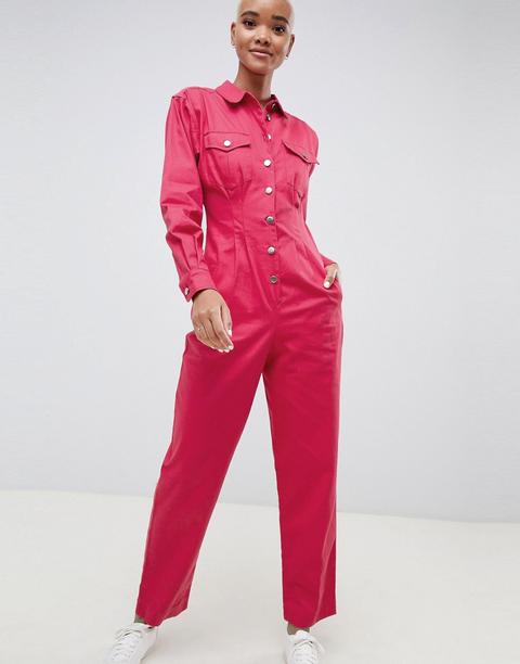 Asos Design Boilersuit With Waisted Detail - Pink