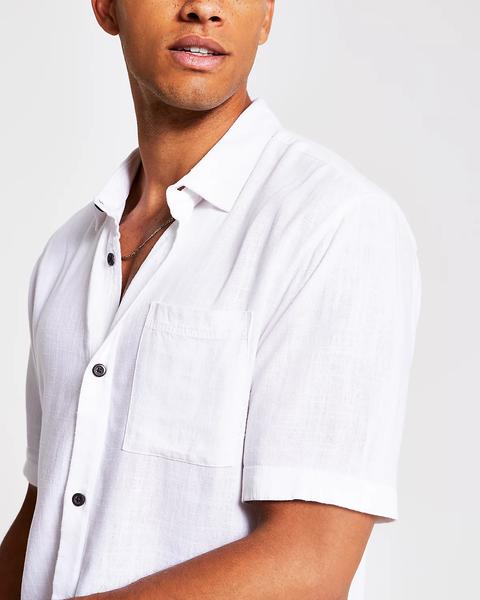 White Short Sleeve Linen Regular Fit Shirt