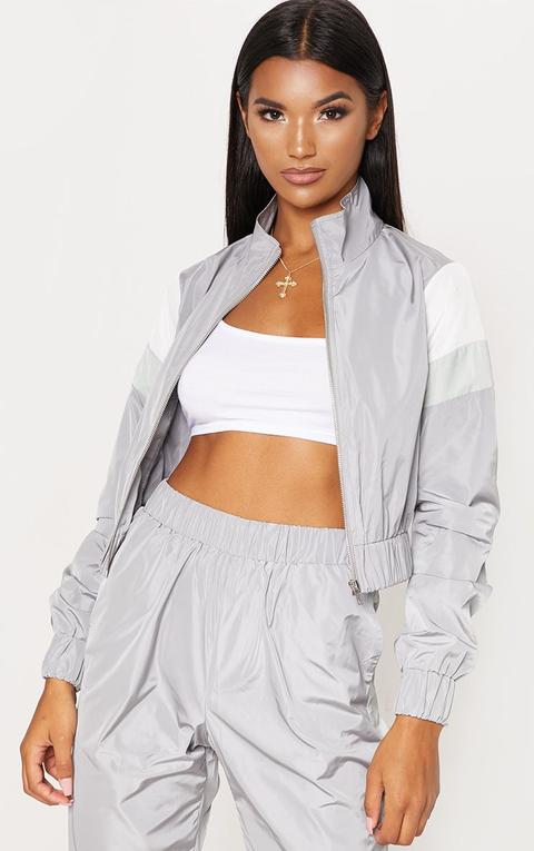 Grey Stripe Shell Tracksuit Top, Grey