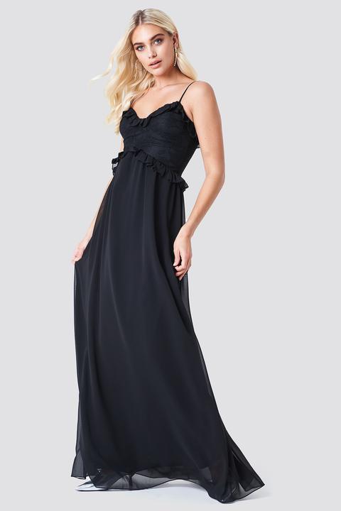 Trendyol Lace Ruffle Maxi Dress - Black