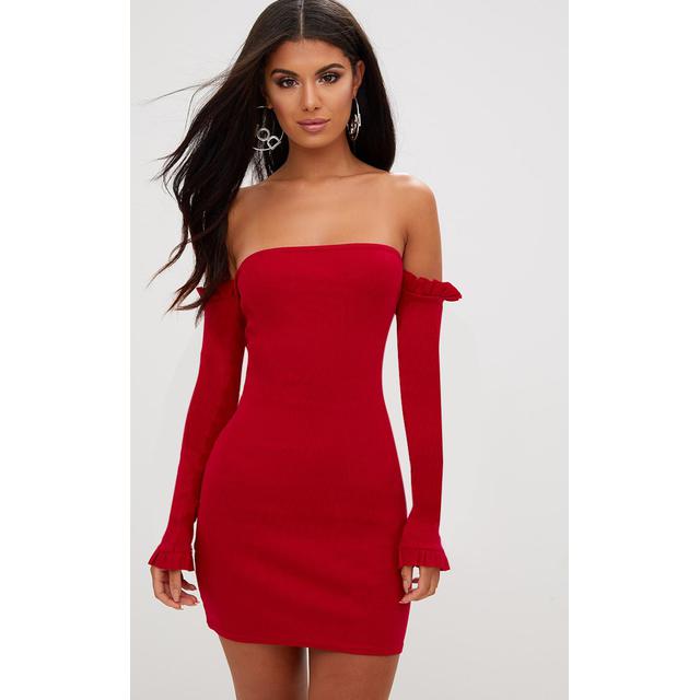 red ribbed dress