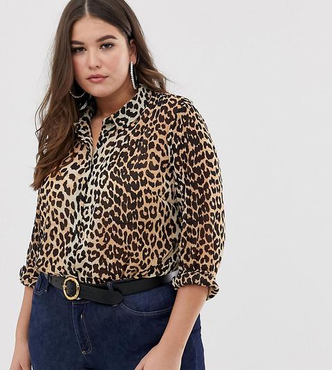 Camisa De Manga Larga Con Estampado Animal De Leopardo De Asos Design Curve