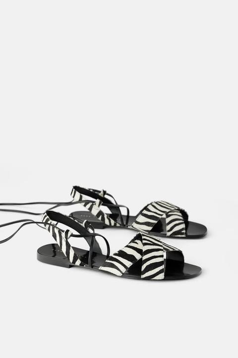 Sandalia Plana Piel Estampado Animal