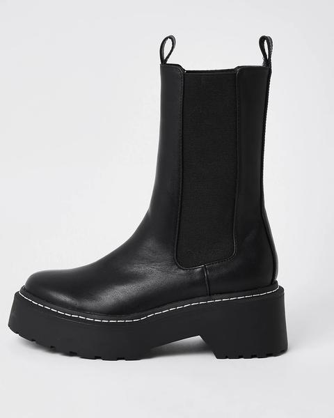 Black Faux Leather Chunky Boots
