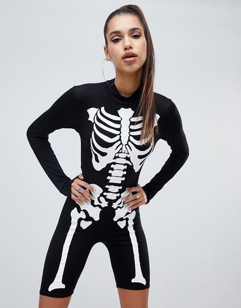 Mono De Esqueleto Negro Para Halloween De Prettylittlething