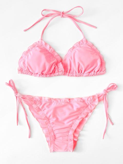 Set De Bikini Ribete En Forma De Lechuga Con Lazo