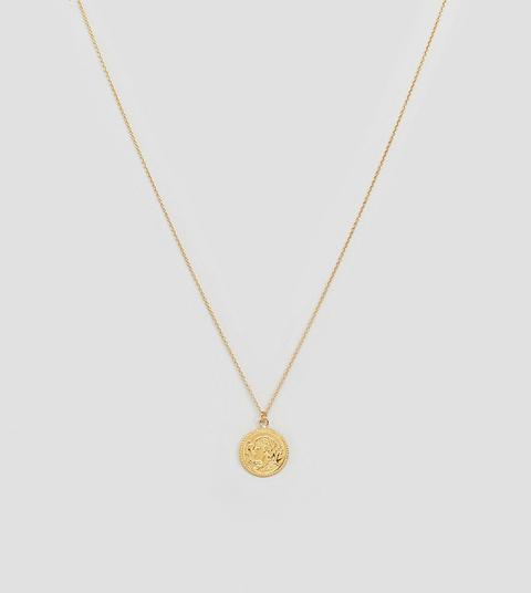 Asos Design Gold Plated Sterling Silver Necklace With Vintage Style Coin Charm - Gold