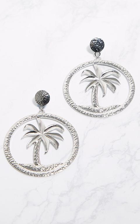 Silver Palm Tree Hoop Earrings, Grey
