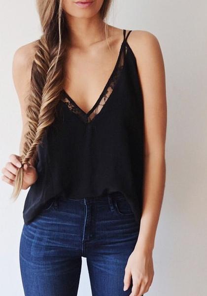 Black Plunge Strappy Cami Top