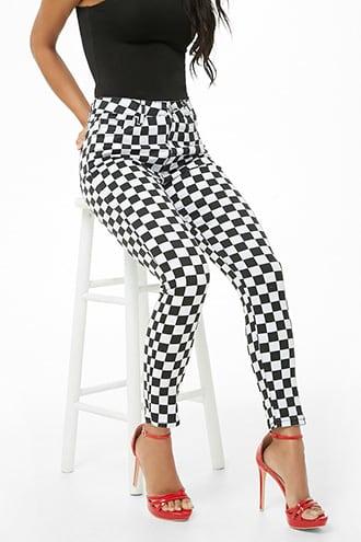 Forever 21 Checkered Woven Pants Black 