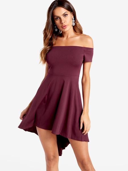Abito A Orlo Irregolare Con Spalle Scoperte Sexy Bordeaux