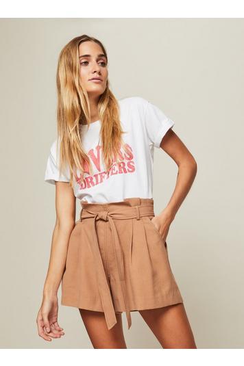Womens Camel Paper Bag Shorts, Camel